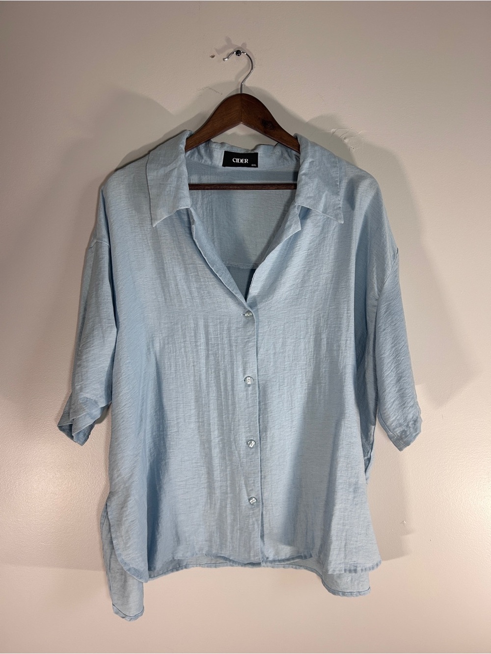 Cider Pale Blue Oversized/Relaxed Fit Linen blend lightweight Button-Down Shirt